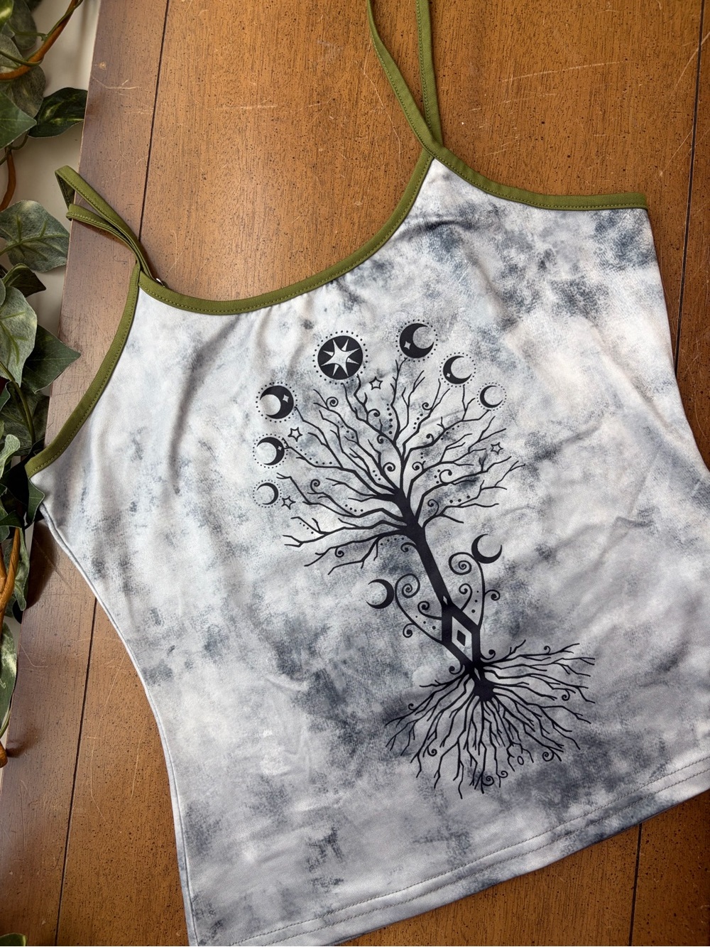 Celestial Moon Phase Tree of Life Tank Top Boho Witchy Graphic Cami Medium